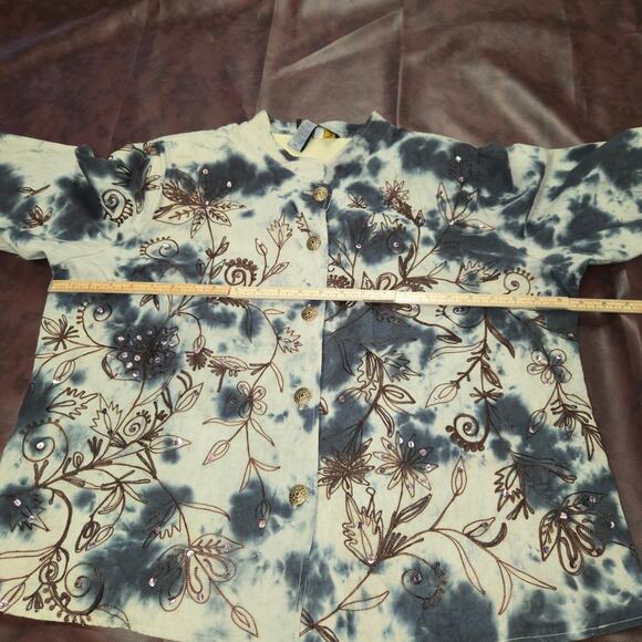 Vintage Alex K Tie Dye Embroidered Floral Sequin Jacket Women 1XL Boho Artsy Y2K - Picture 8 of 11